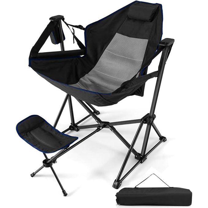 Hammock Camping Chair Folding Camping Swinging Chair with Retractable Footrest - Cozy Head Pillow, Carrying Bag, Portable Lightweight Rocking Chair for Camping Fishing Picnic
