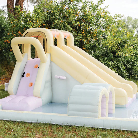 Smol Splash - Water Bounce House With Two Tunnels, A Climbing Wall, Double Slides, A Basketball Hoop, And A Water Sprayer