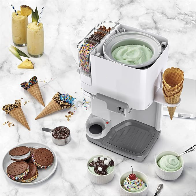 Serve Ice Cream Machine - Fully Automatic Soft Ice Cream Maker (White) with Silicone Ice Cream Storage Containers