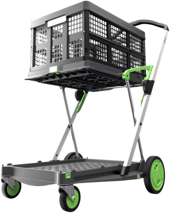 Multi use Functional Collapsible Carts - Mobile Folding Trolley, Shopping cart with Storage Crate, Platform Truck (Grey)