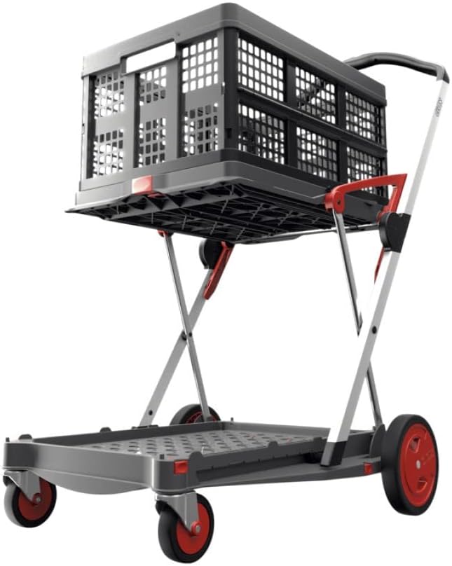 Multi use Functional Collapsible Carts - Mobile Folding Trolley, Shopping cart with Storage Crate, Platform Truck (Grey)