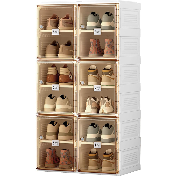 Shoe Organizer Storage Box - Portable Folding Shoe Rack for Closet with Magnetic Clear Door,Large Sneaker Cabinet Bins All-in-one Sturdy Easy Assembly