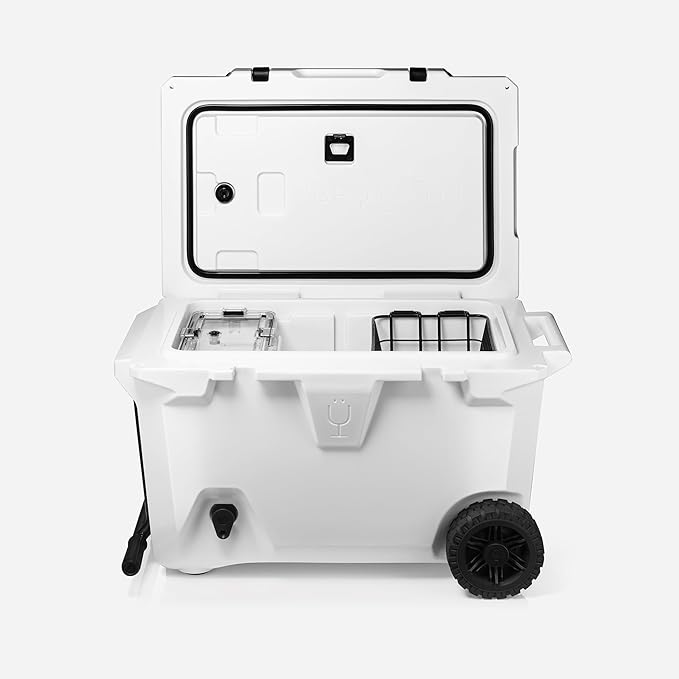 55qt Wheeled Hard Cooler with Built-in Drink Dispenser Tank and Tap - Perfect for Beach, Tailgating, Drinks, Camping, Sports Games, Parties and More