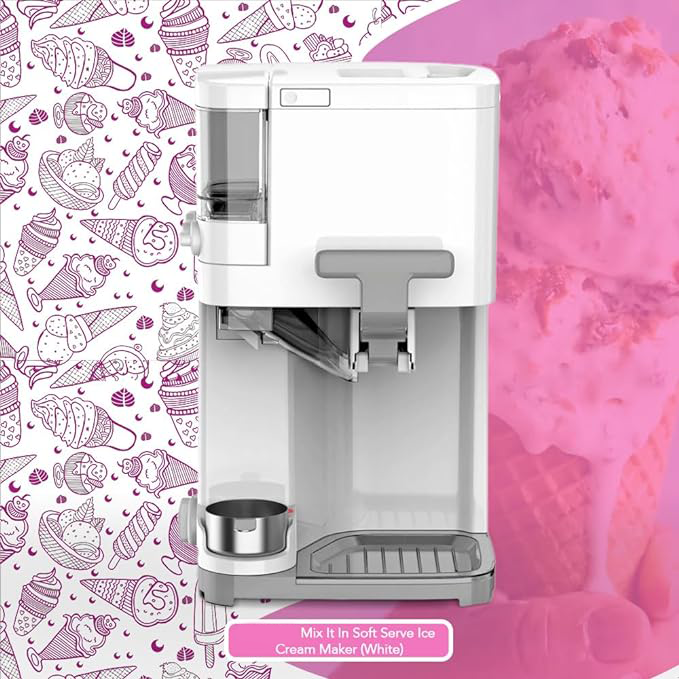 Serve Ice Cream Machine - Fully Automatic Soft Ice Cream Maker (White) with Silicone Ice Cream Storage Containers