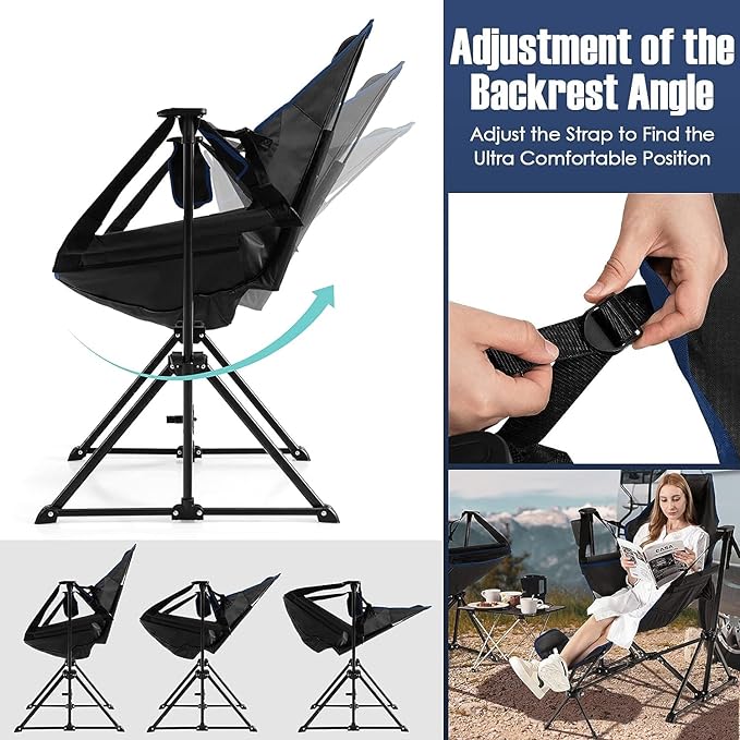 Hammock Camping Chair Folding Camping Swinging Chair with Retractable Footrest - Cozy Head Pillow, Carrying Bag, Portable Lightweight Rocking Chair for Camping Fishing Picnic
