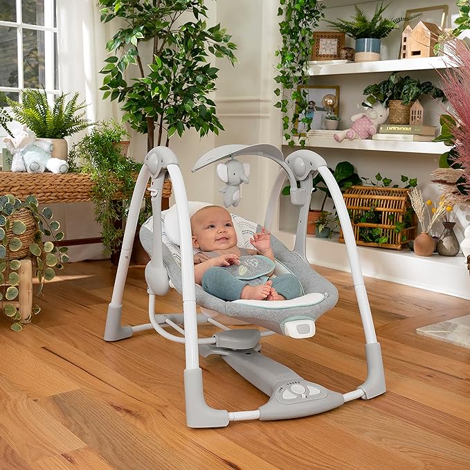 Portable Baby Swing - 2-in-1 Compact Portable Automatic Baby Swing & Infant Seat, Battery-Saving Vibrations, Nature Sounds