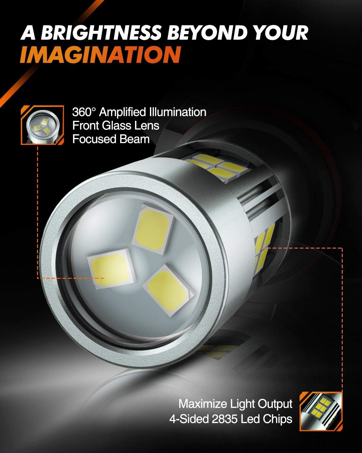 【2 PCS】LED Fog Light Bulbs, 6000K Xenon White, 35 SMD Chips, 360-degree Illumination, Non-polarity
