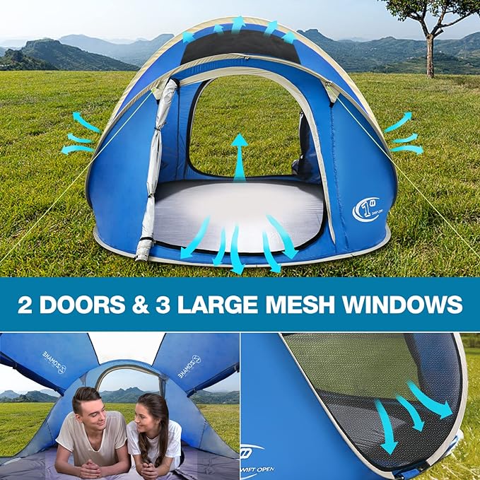 Easy Pop Up Tent 2-4 Person Waterproof - Pop-Up Camping Tents Automatic Tent Throw Pop Up Instant Flip Pop Tent for Camping